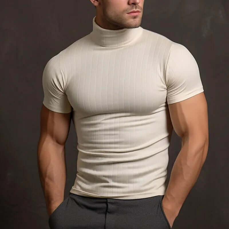 Alban - men's t-shirt in plain color with turtleneck-DESTINY