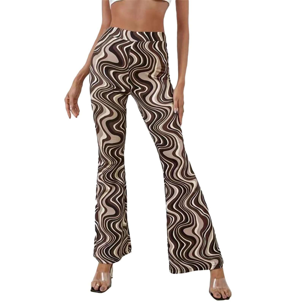 Women's High Waist Golf Print Flared Trousers-DESTINY