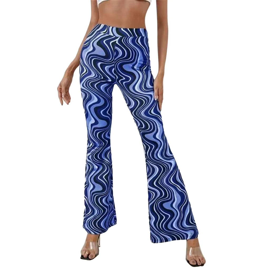 Women's High Waist Golf Print Flared Trousers-DESTINY