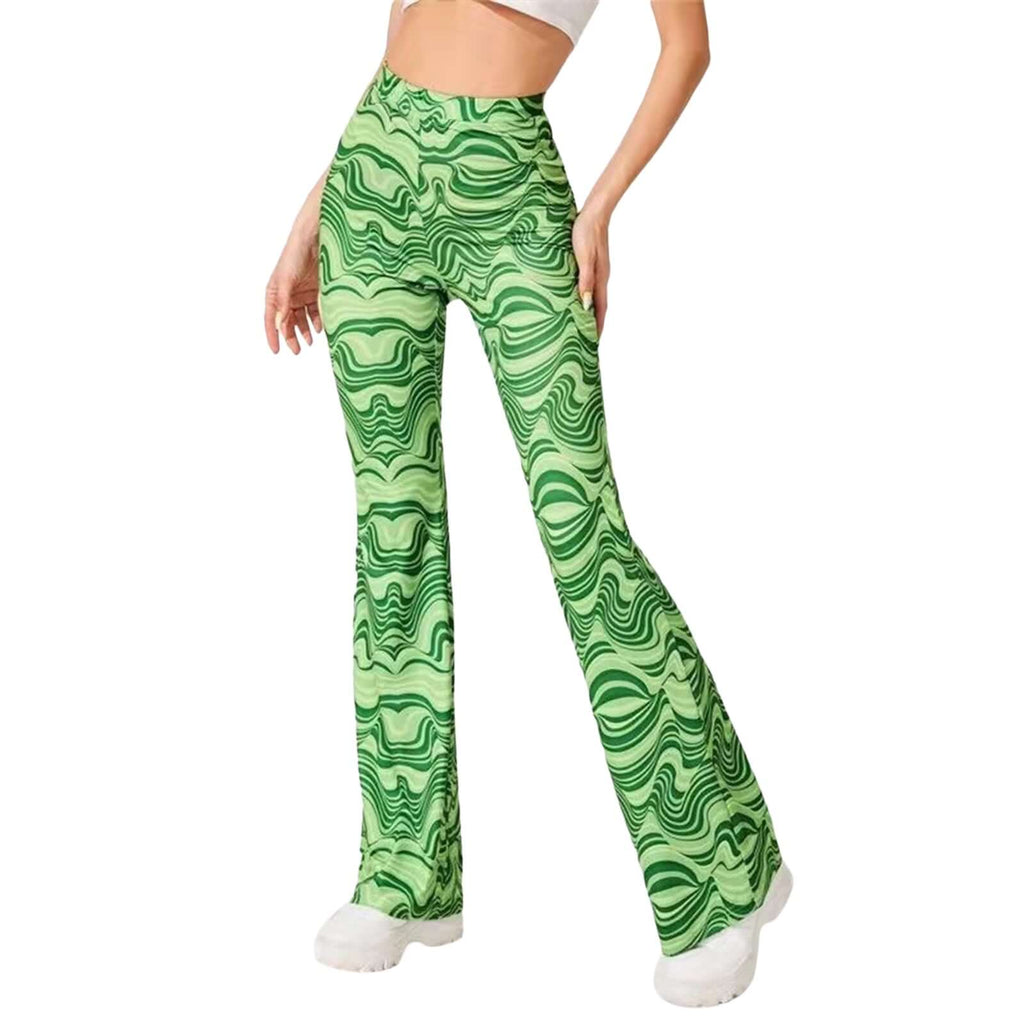 Women's High Waist Golf Print Flared Trousers-DESTINY