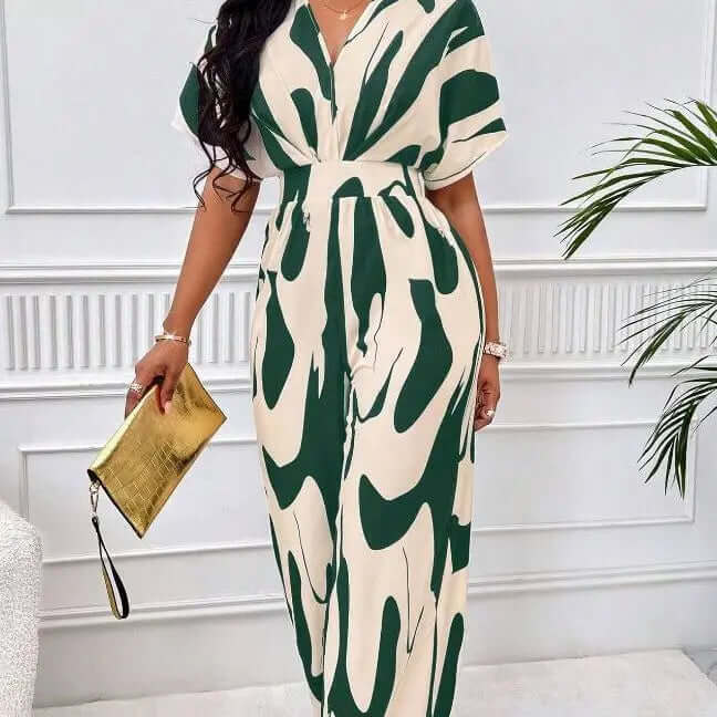 Women's High Waist Wide Leg Abstract Print Jumpsuit-DESTINY