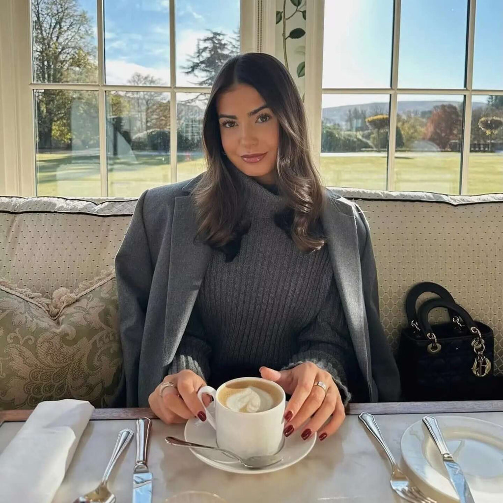 Sophia - Ribbed turtleneck jumper with crop cut and pleated skirt set-DESTINY