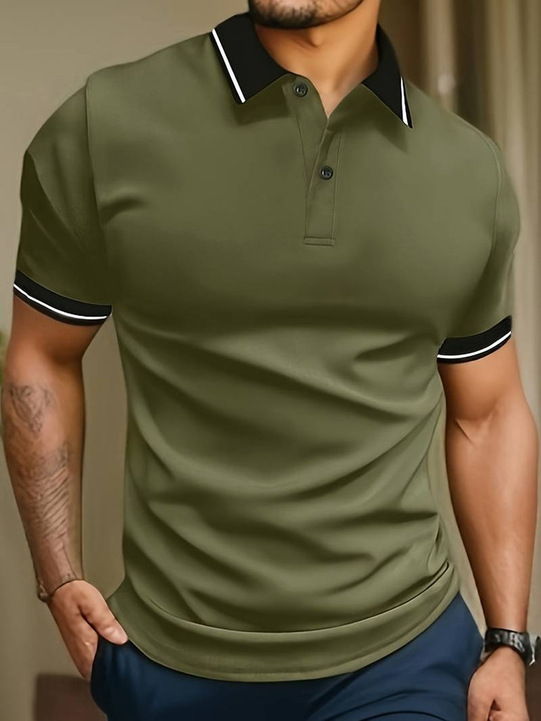 Caleb trendy color block short sleeve shirt with button fastening and lapels-DESTINY