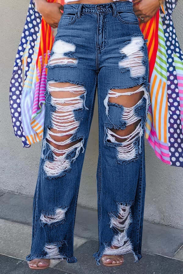 Chic Ripped Straight Leg Jeans-DESTINY