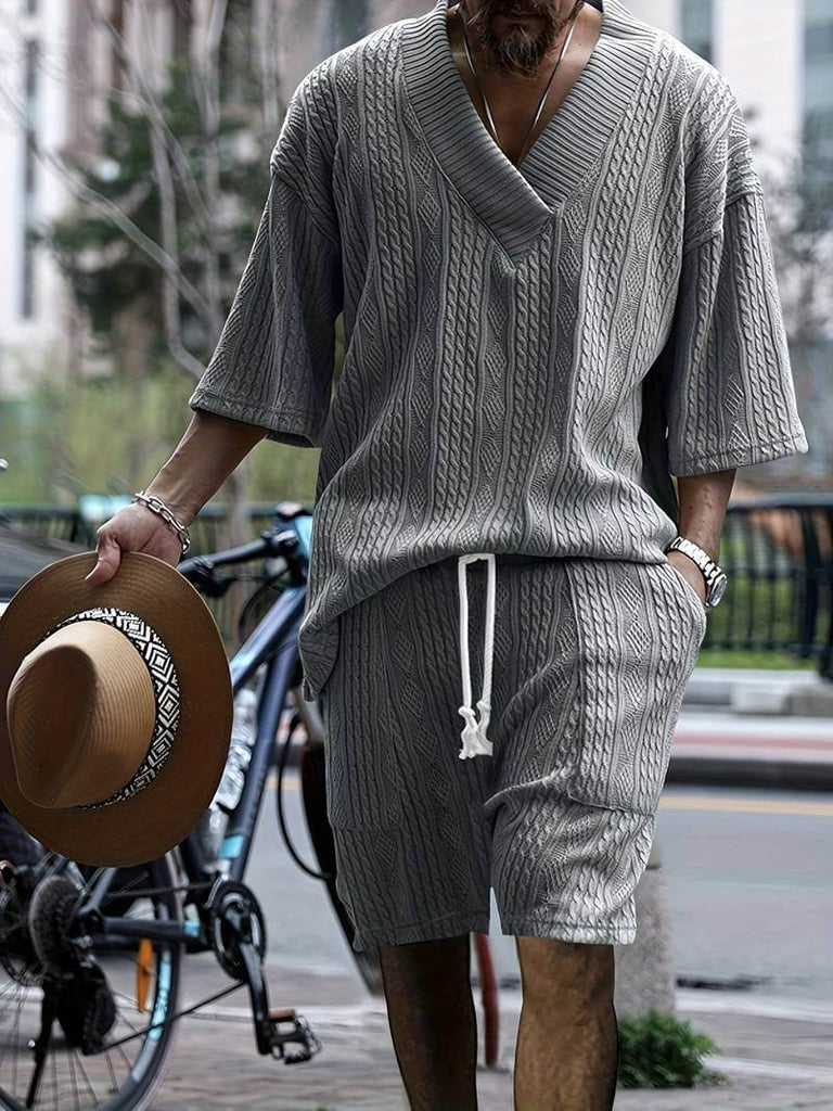 Andrew – set consisting of a comfortable V-neck knitted top and matching shorts-DESTINY