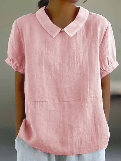 Classic Cotton and Linen Solid Color Top-DESTINY