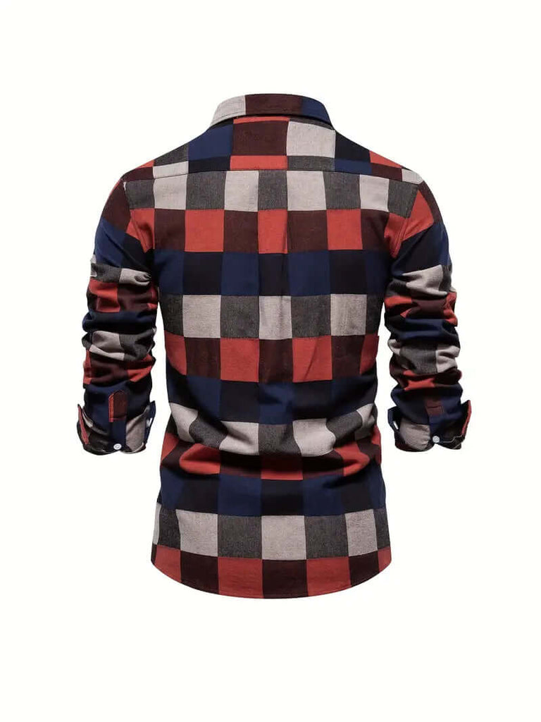 John color block long sleeve button down shirt for men-DESTINY