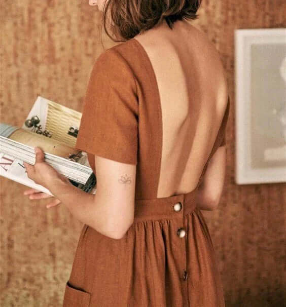 Cotton linen backless short sleeves-DESTINY