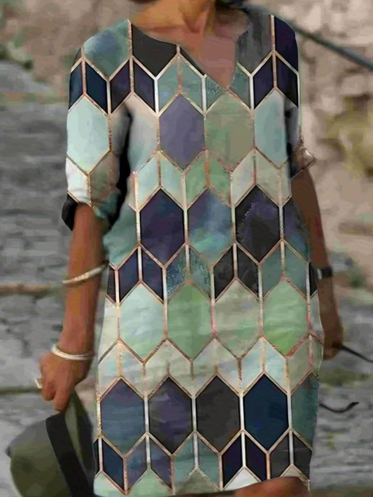 Mosaic - Long dress with V-neck and multicoloured print-DESTINY