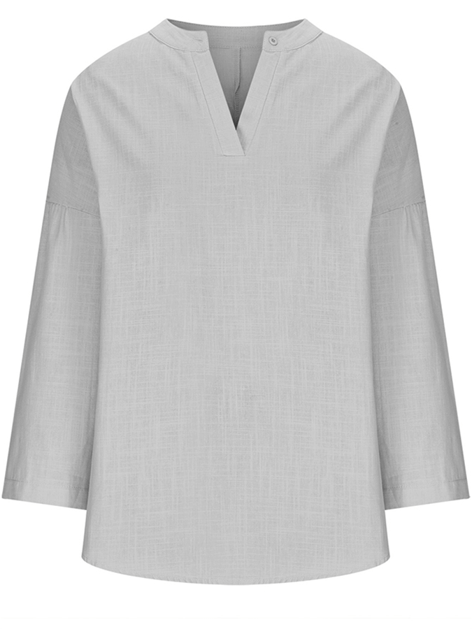 Women's Cotton Long Sleeve Round Neck Solid Color Loose Beach Shirt-DESTINY