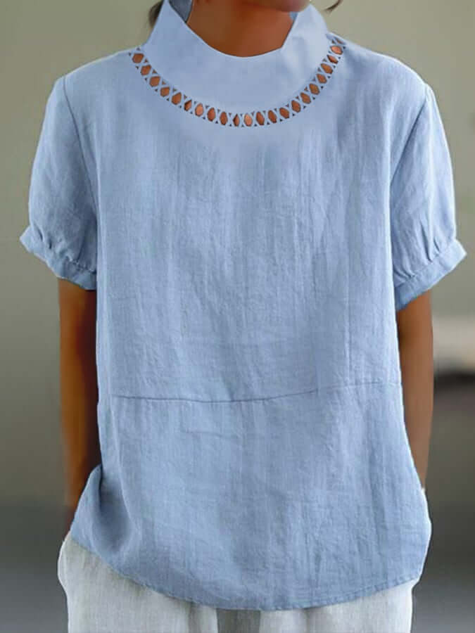 Solid Color Cotton And Linen Top-DESTINY