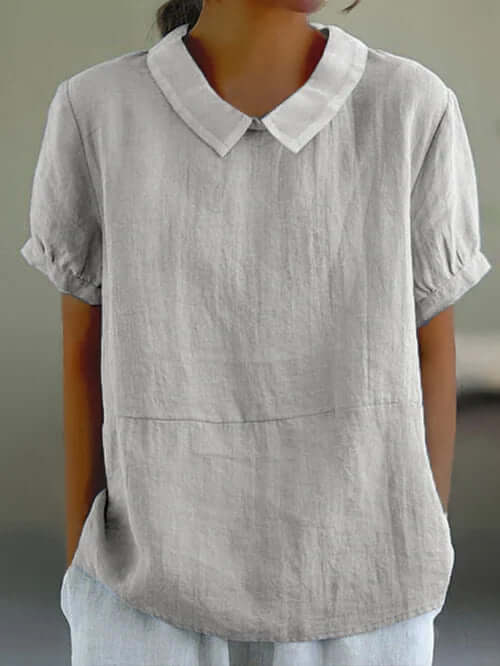 Classic Cotton and Linen Solid Color Top-DESTINY