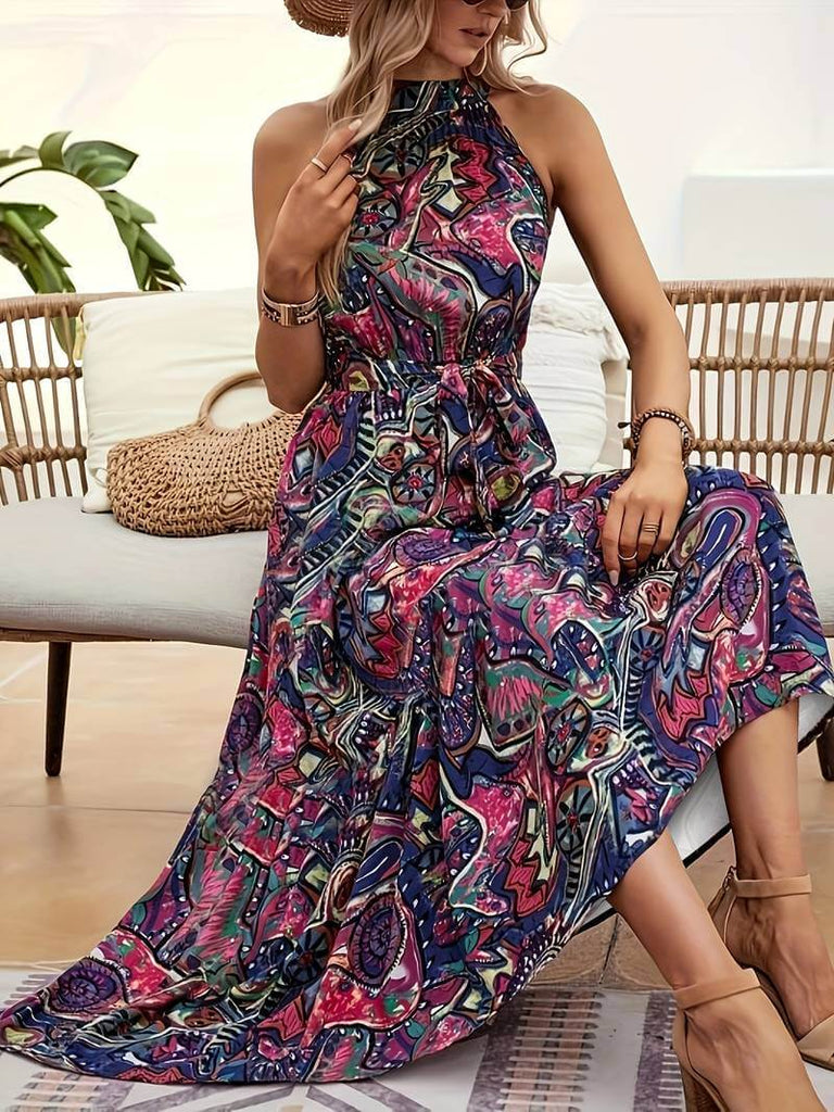 Zaida - Sleeveless dress with abstract print-DESTINY