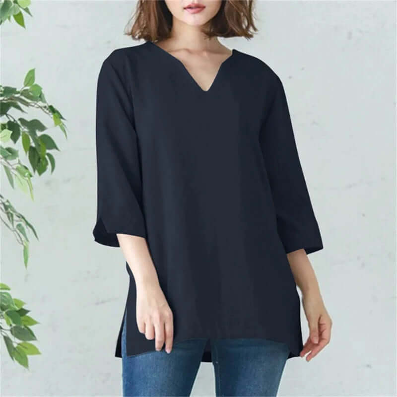 Casual V-neck Cotton Shirt-DESTINY