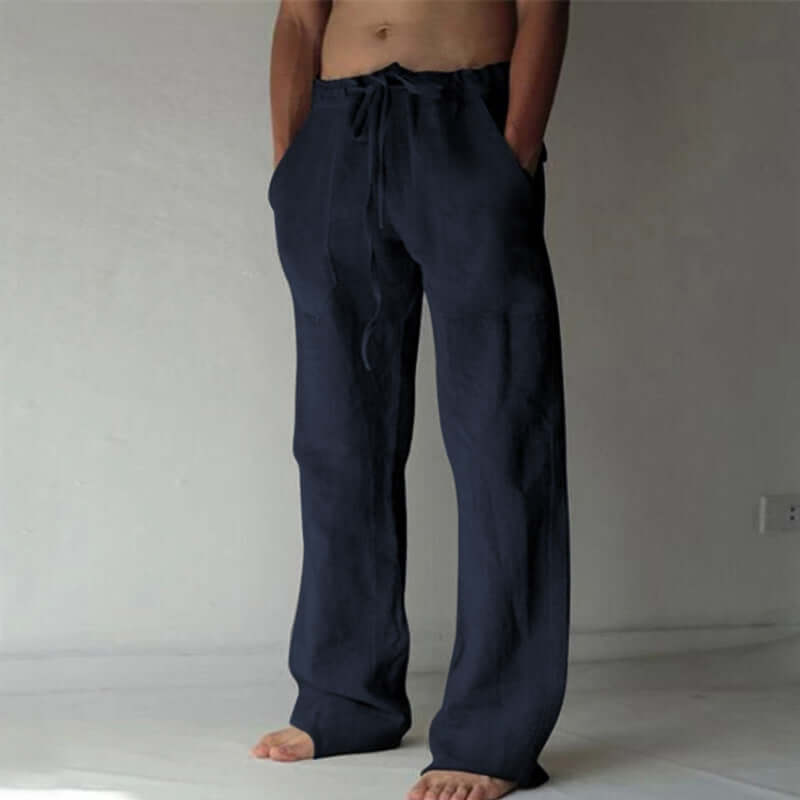 Anton - Leisure trousers made of linen, single-coloured, for men-DESTINY