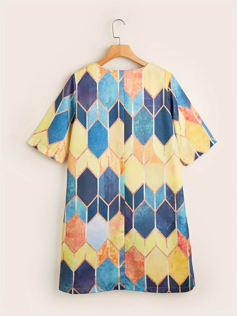 Mosaic - Long dress with V-neck and multicoloured print-DESTINY