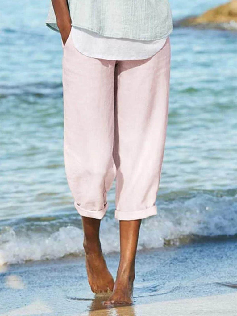 Summer Linen Casual Solid Pants-DESTINY