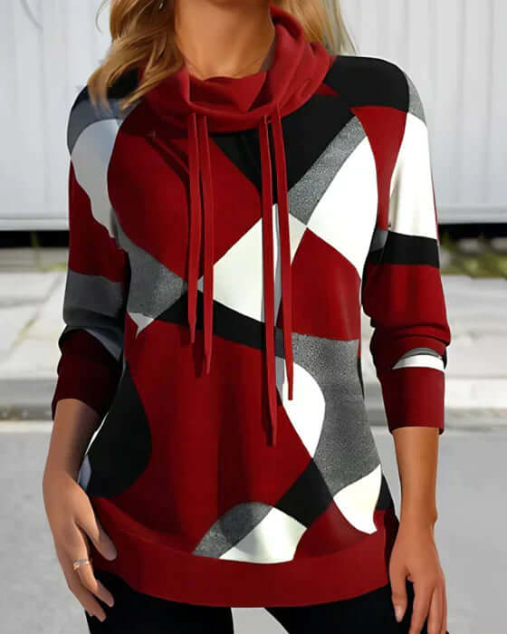 Hooded top with high collar and contrasting colour-DESTINY