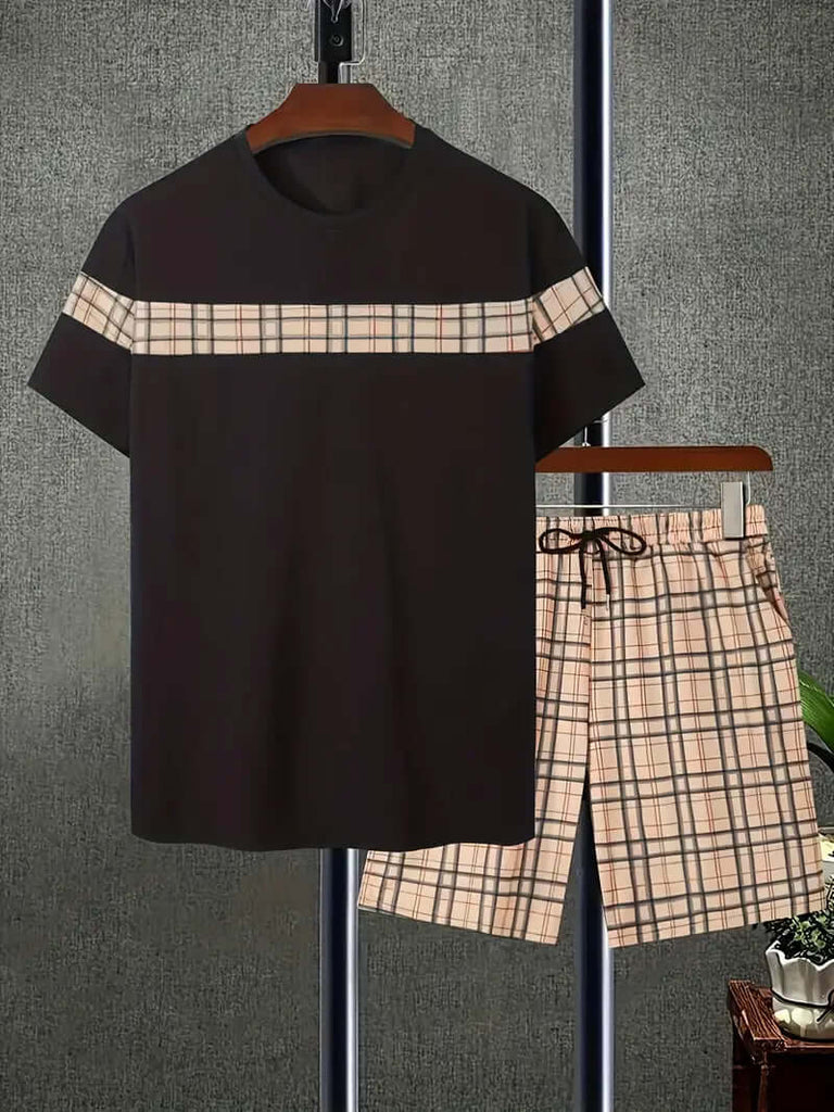 Matthew men's checked outfit set for summer vacation-DESTINY