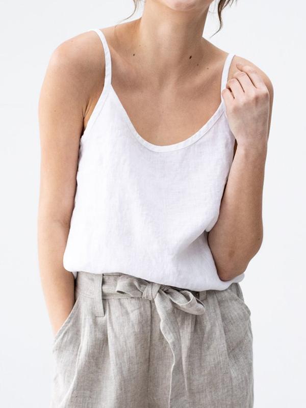 Spaghetti Strap Linen Blend Top-DESTINY