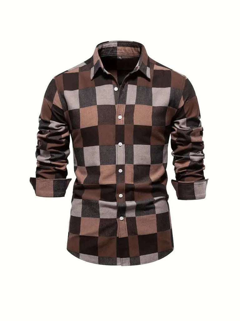 John color block long sleeve button down shirt for men-DESTINY