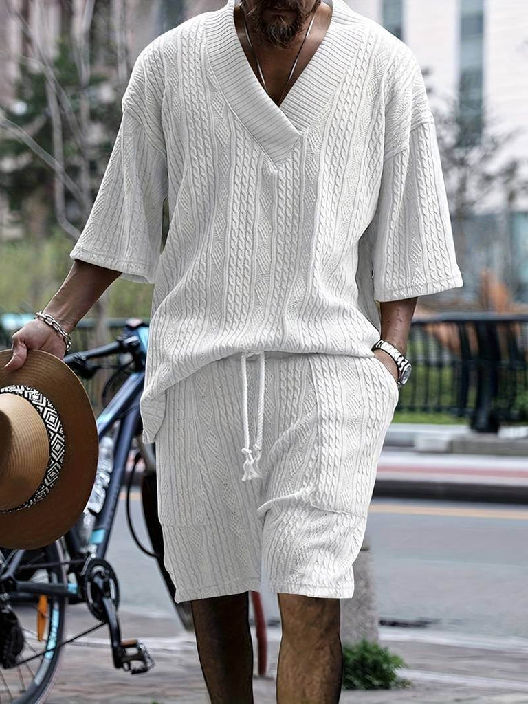 Andrew – set consisting of a comfortable V-neck knitted top and matching shorts-DESTINY