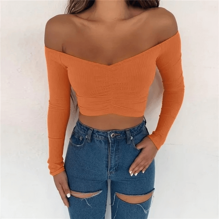 Sexy off-shoulder cut-off long sleeve for women-DESTINY