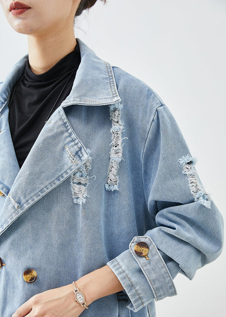 Full-size oversized ripped denim coat - Ideal for layering - Trendy fashion for any season-DESTINY