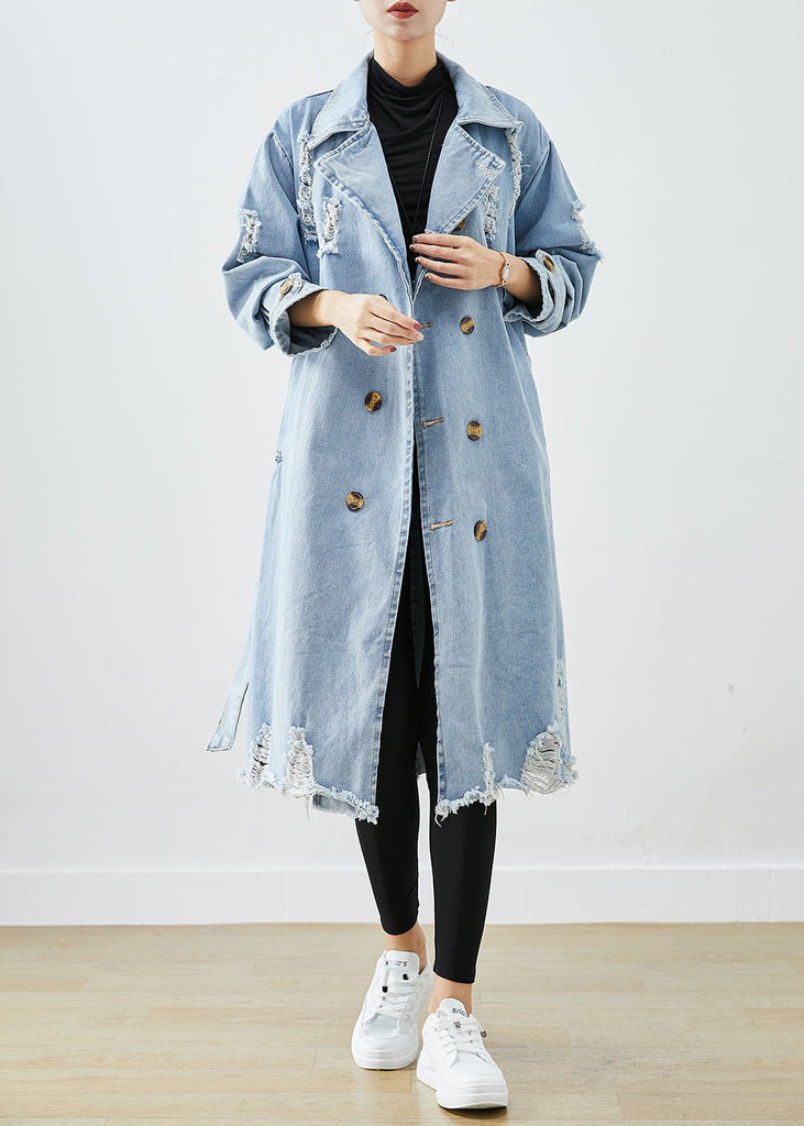 Full-size oversized ripped denim coat - Ideal for layering - Trendy fashion for any season-DESTINY