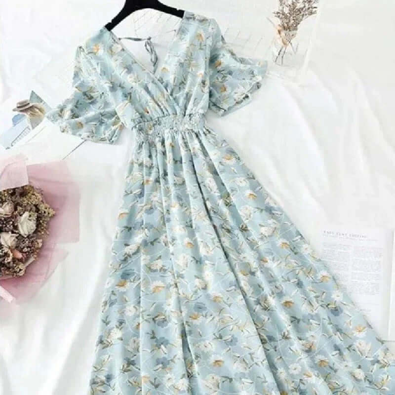 Clarissa - Elegant floral print midi dress-DESTINY