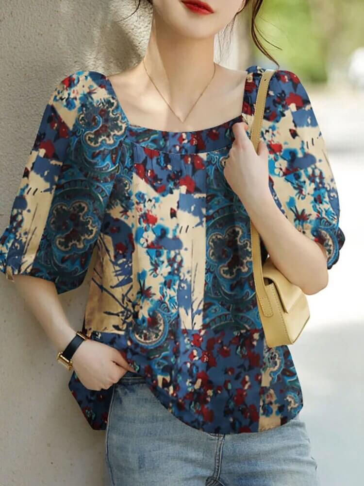 Caitlin - Women Abstract Art Prints Blouse-DESTINY