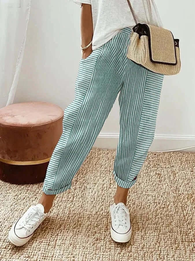 Casual striped cotton trousers-DESTINY