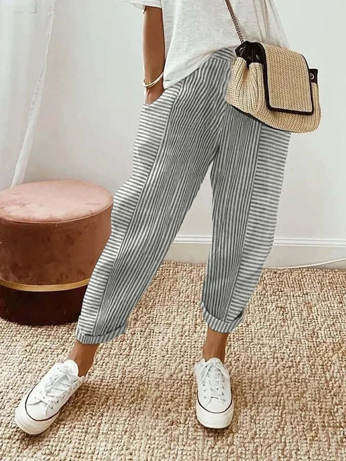 Casual striped cotton trousers-DESTINY