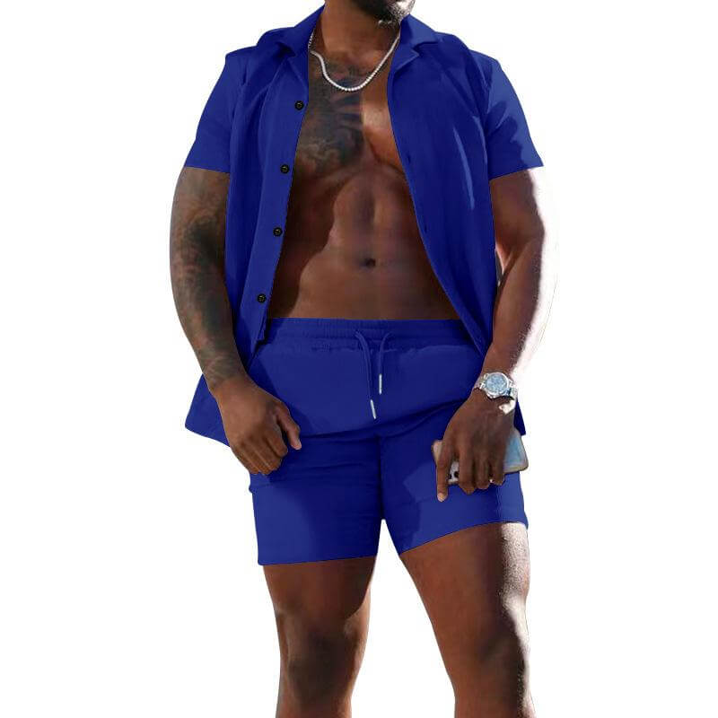 Men's Summer Lapel Short-sleeved Shorts Two-piece Casual Set 78027599L-DESTINY