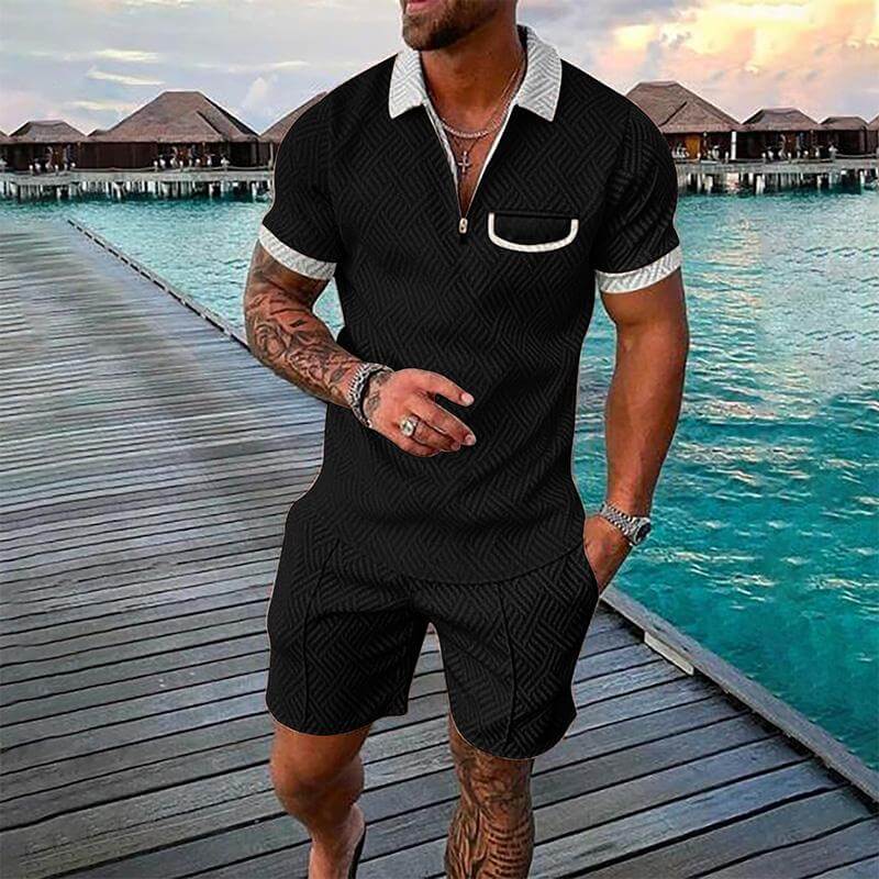 Men's Lapel Short Sleeve Shorts Set 15618236YM-DESTINY