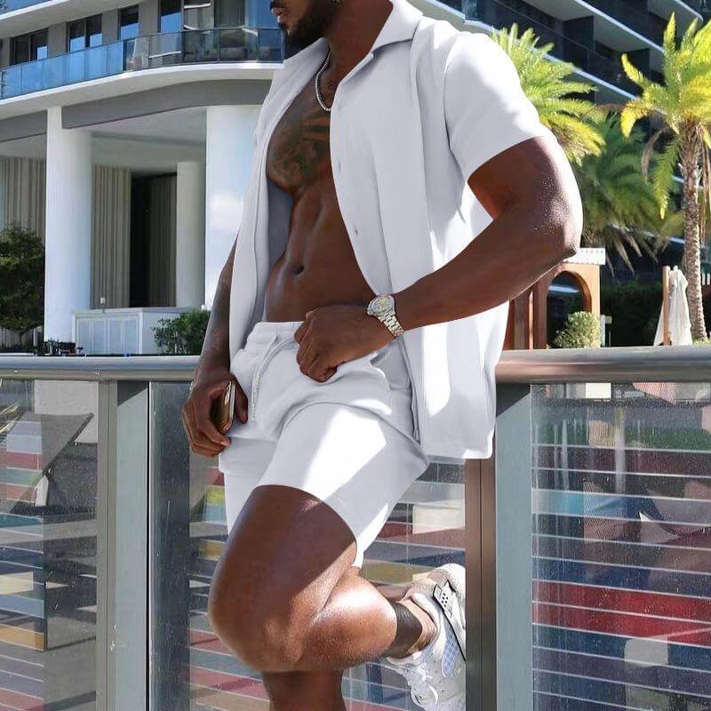 Men's Summer Lapel Short-sleeved Shorts Two-piece Casual Set 78027599L-DESTINY