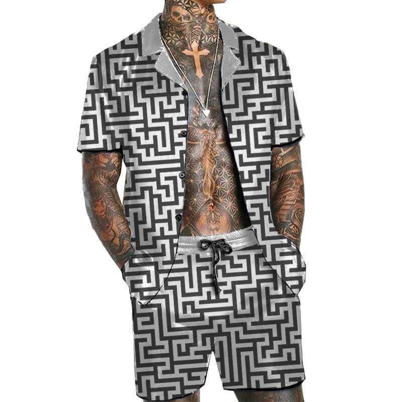 MEN'S HAWAIIAN BEACH CASUAL FASHION TWO-PIECE SET 43193928YM-DESTINY