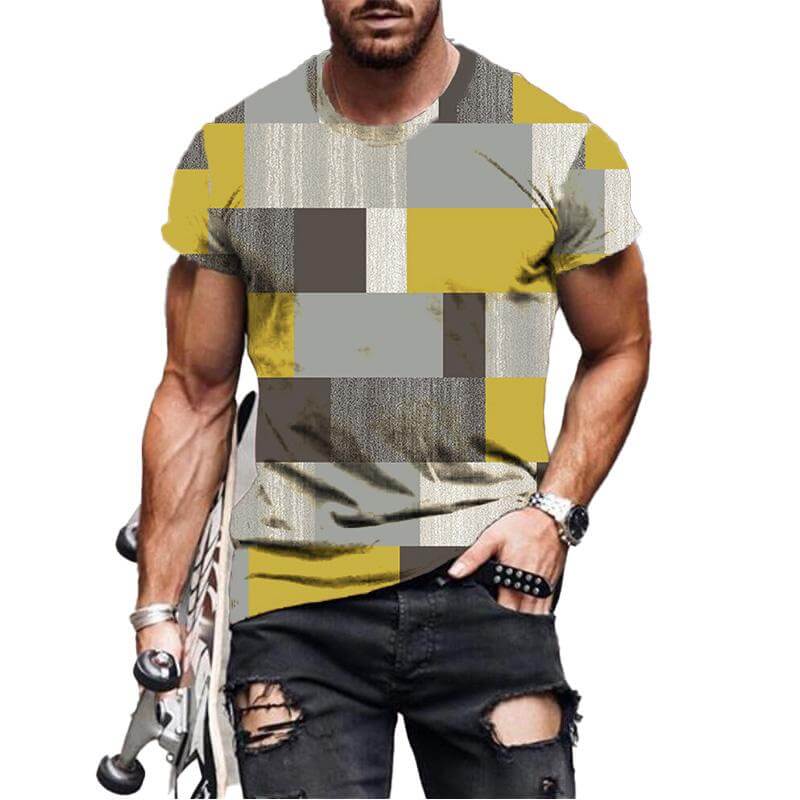 Men's Check Pattern 3D Printed Short Sleeve T-Shirt 88014989YM-DESTINY
