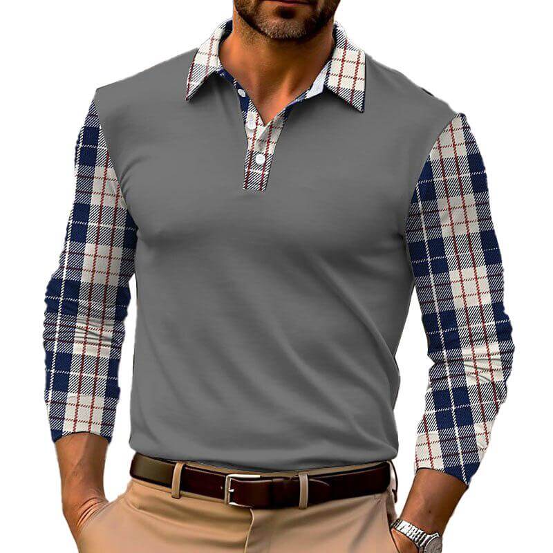Men's Plaid Long Sleeve Polo Shirt 43713715YM-DESTINY