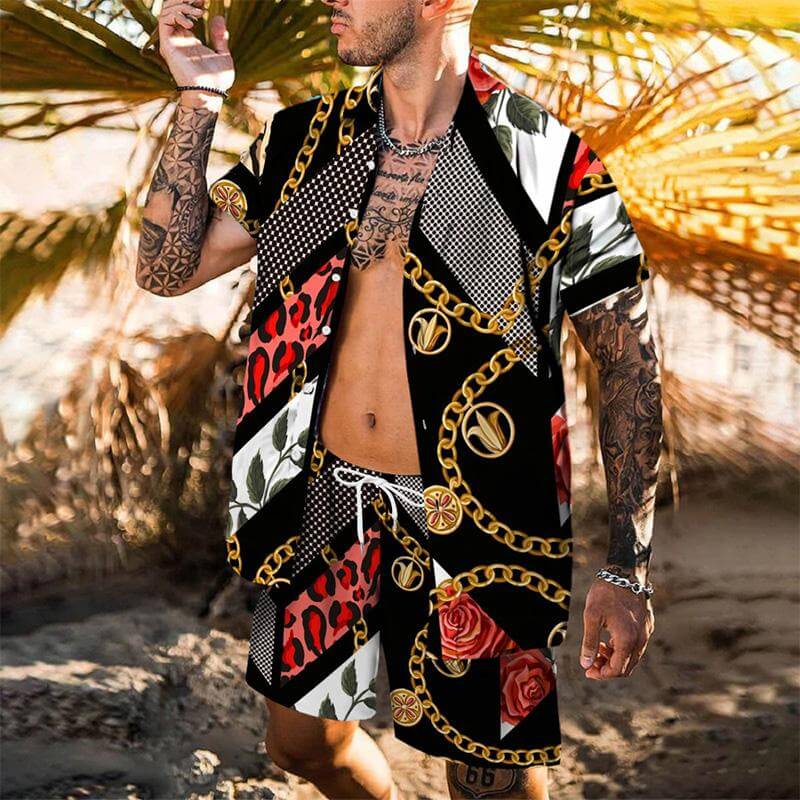 MEN'S HAWAIIAN SHORT SLEEVE SHIRT SHORT SET 73013089YM-DESTINY