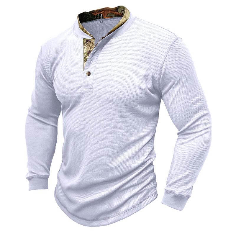 Men's Printed Long Sleeve Outdoor Base Layer Henley Shirt Waffle Top 40478743L-DESTINY