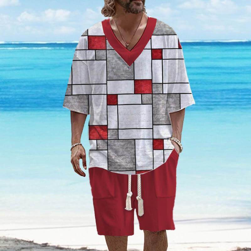 Men's Art Casual Printed Short Sleeve Suit 78298179YY-DESTINY