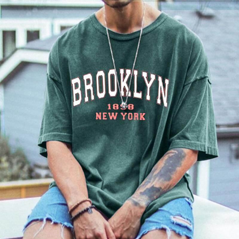 Men's Vintage Print Simple Loose Round Neck Short Sleeve T-Shirt 64421508Z-DESTINY