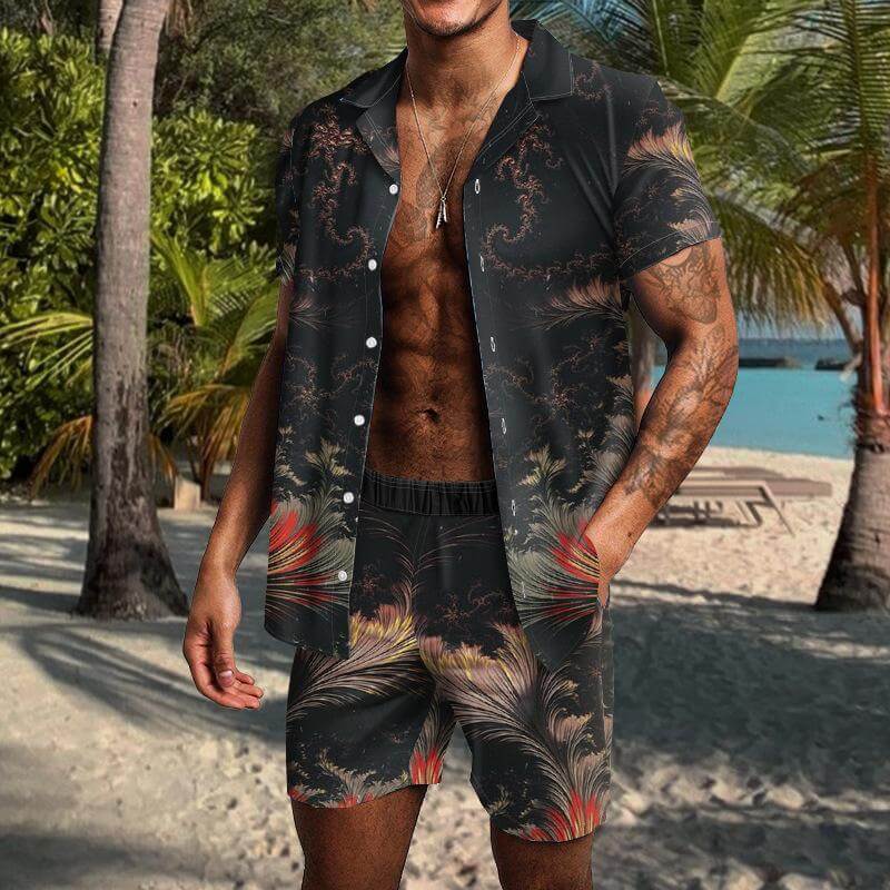 Men's Hawaiian Short Sleeve Shirt Short Set 31616637YM-DESTINY