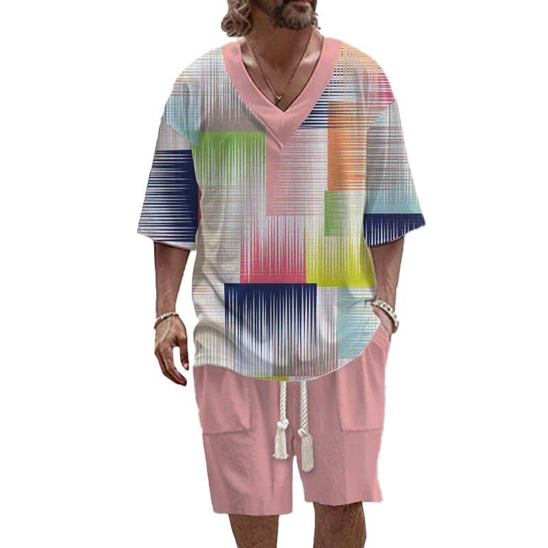 Men's Art Casual Printed Short Sleeve Suit 64910789YM-DESTINY