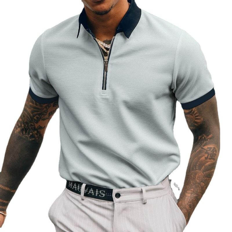 Men's Solid Color Zip Polo Shirt 08124306Z-DESTINY