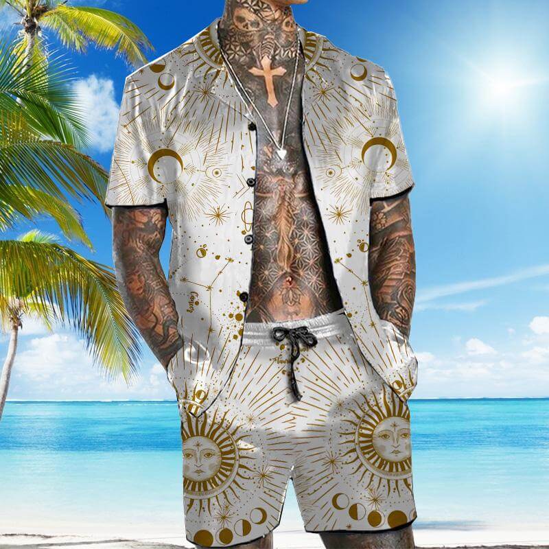 MEN'S CASUAL LOOSE SHIRT SHORTS SUIT 47502142YM-DESTINY