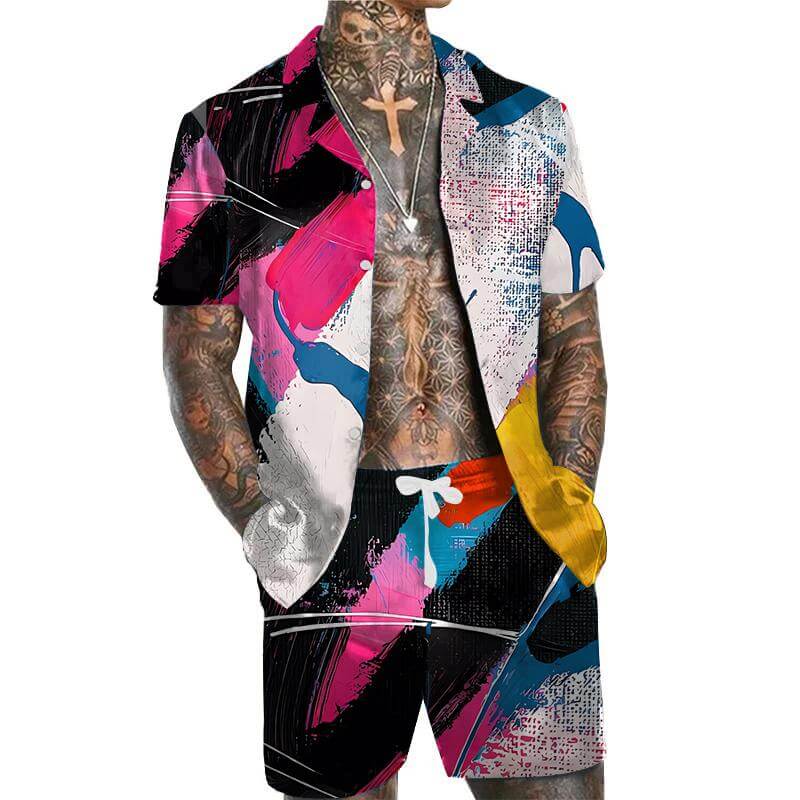 Men's Hawaiian Casual Set Short Sleeve Shirt Set 25390286L-DESTINY