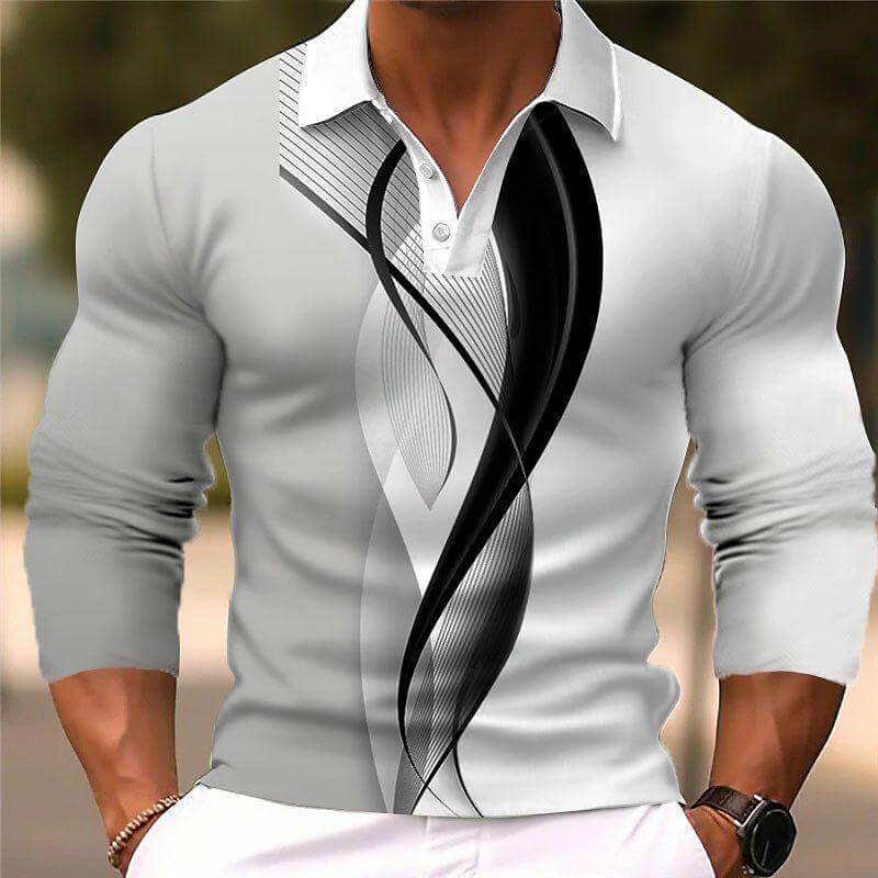 Men's Fashion 3D Printed Long Sleeve Polo Shirt 14367825YY-DESTINY