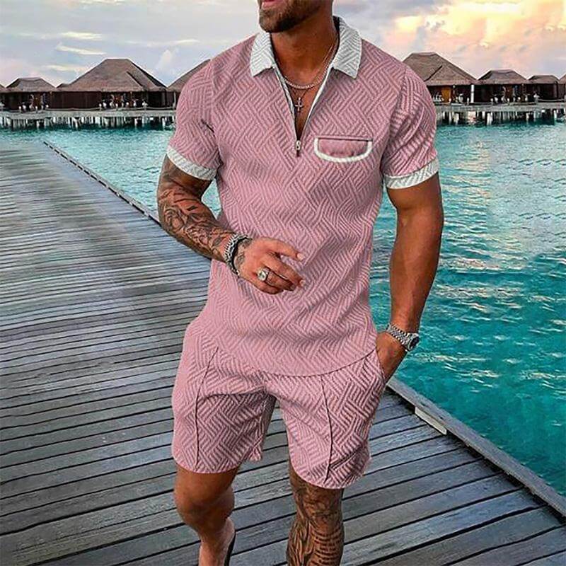 Men's Lapel Short Sleeve Shorts Set 15618236YM-DESTINY